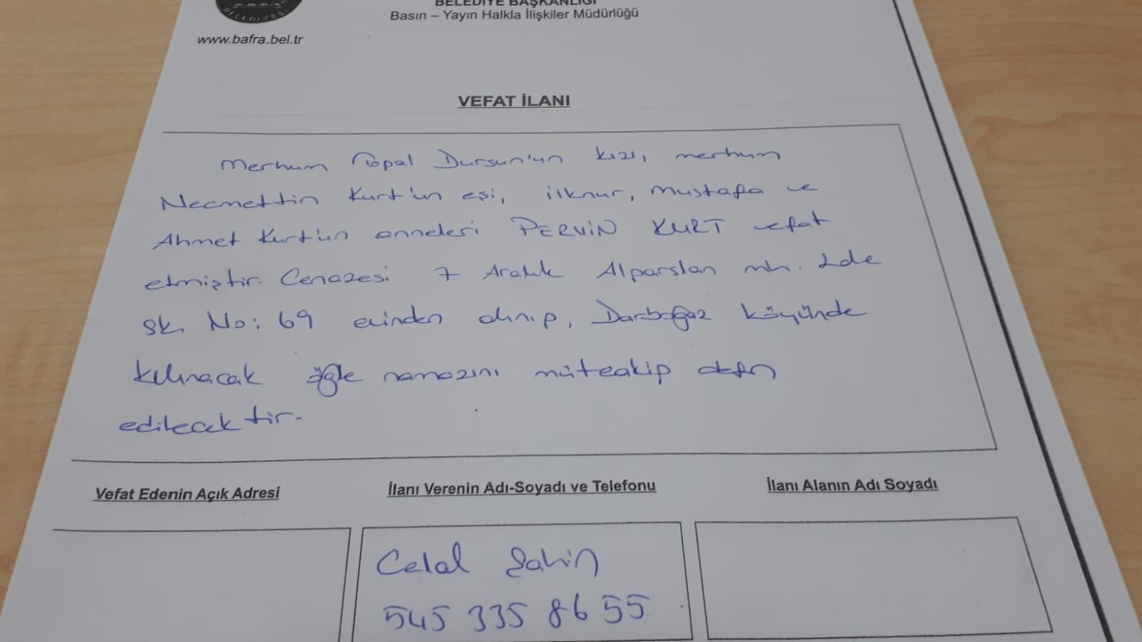 Bafra'da Vefat Edenler