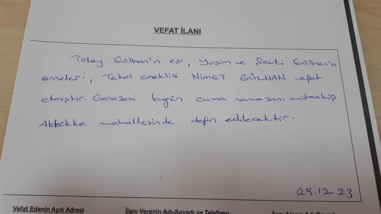 Bafra'da vefat edenler
