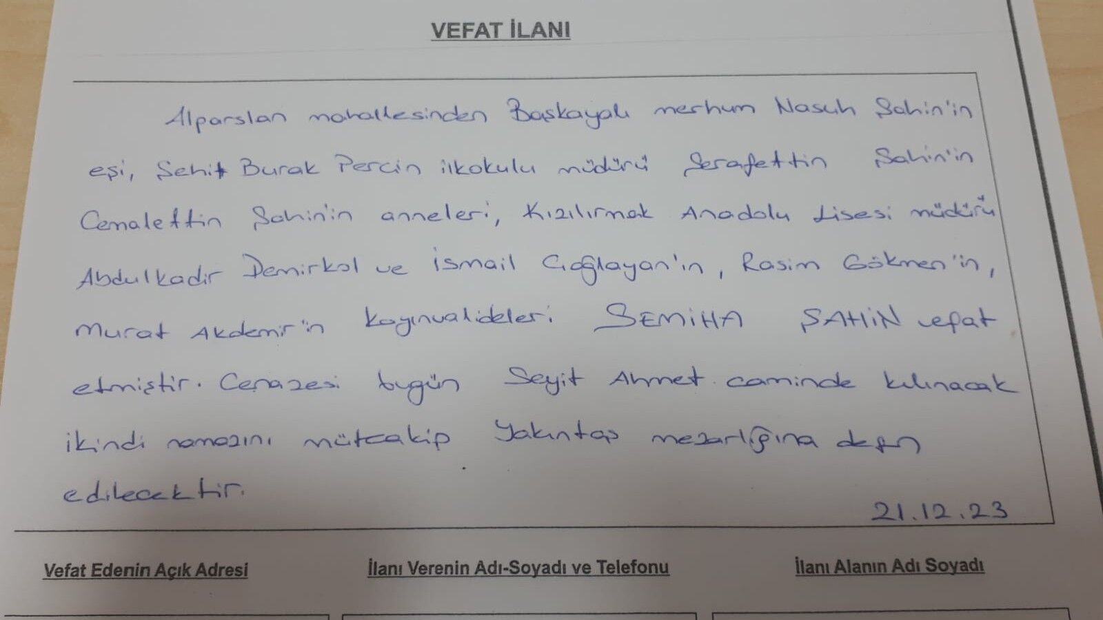  Bafra'da Vefat Edenler