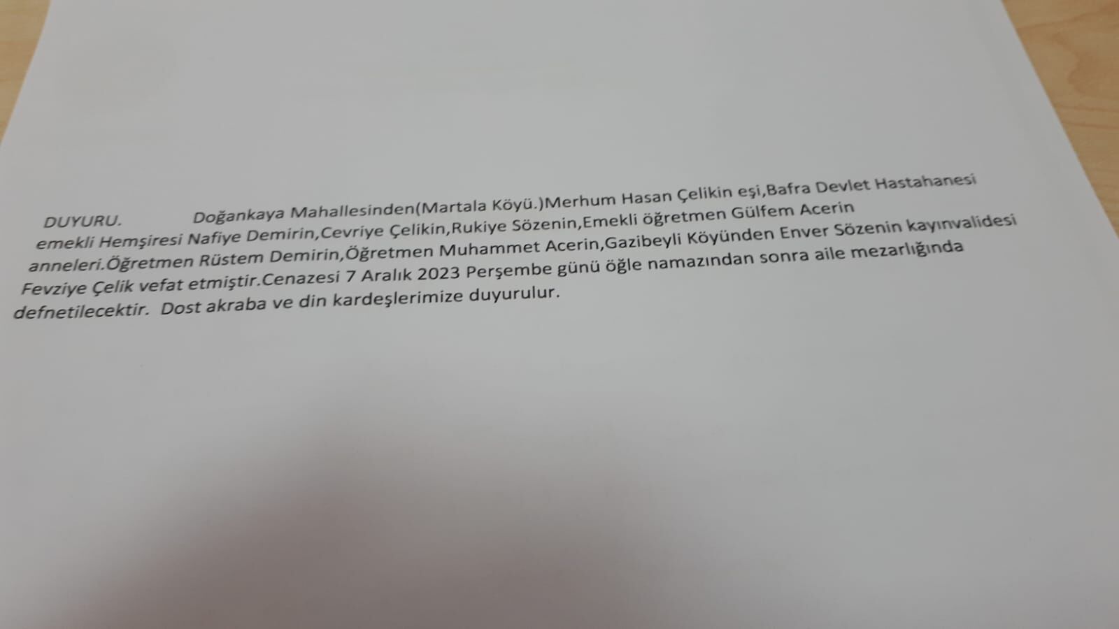 Bafra'da Vefat Edenler
