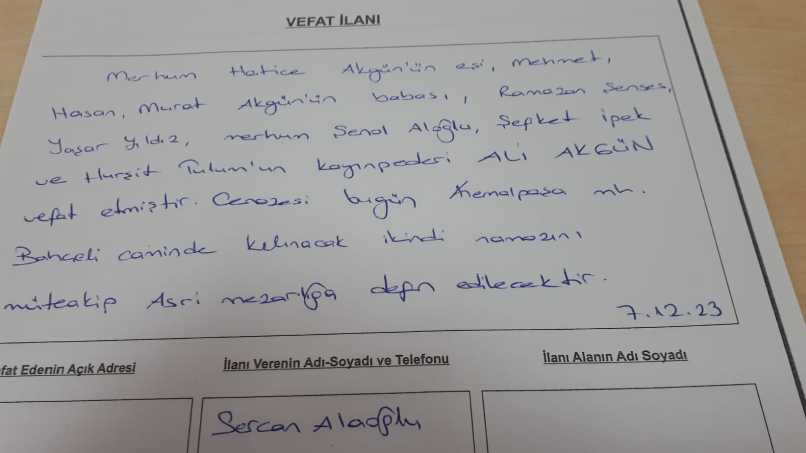 Bafra'da Vefat Edenler