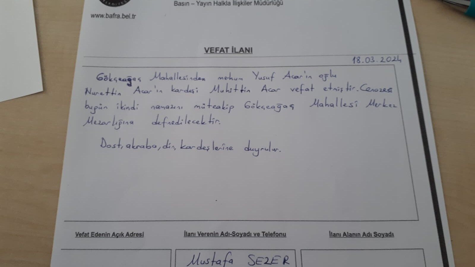 Vefat Ilan Bafra