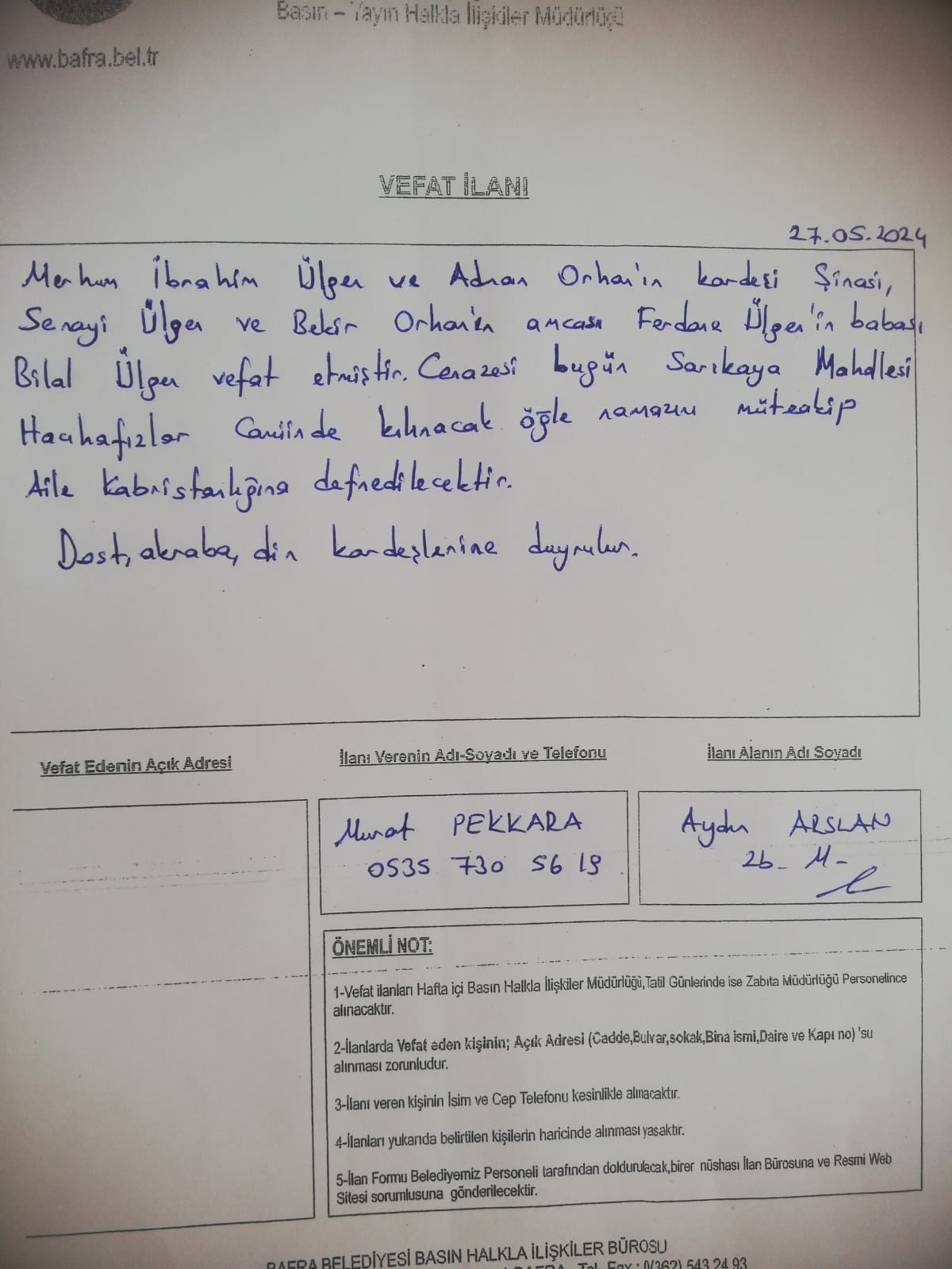 Bafra Vefat Ilanı (2)