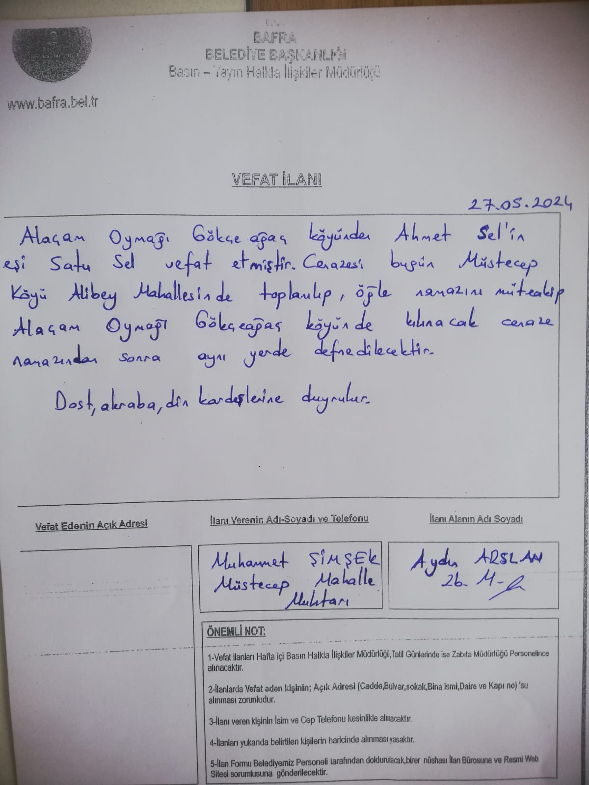 Bafra Vefat Ilanı (3)