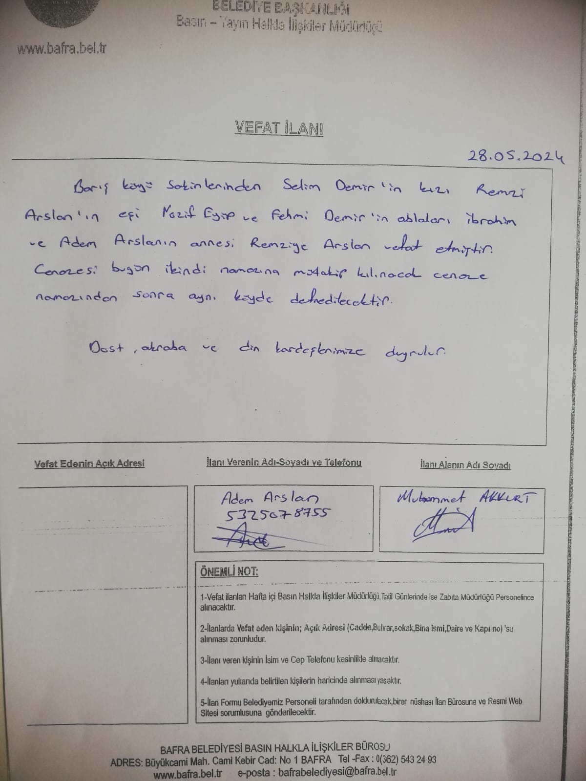 Bafra Vefat Ilanlar (1)