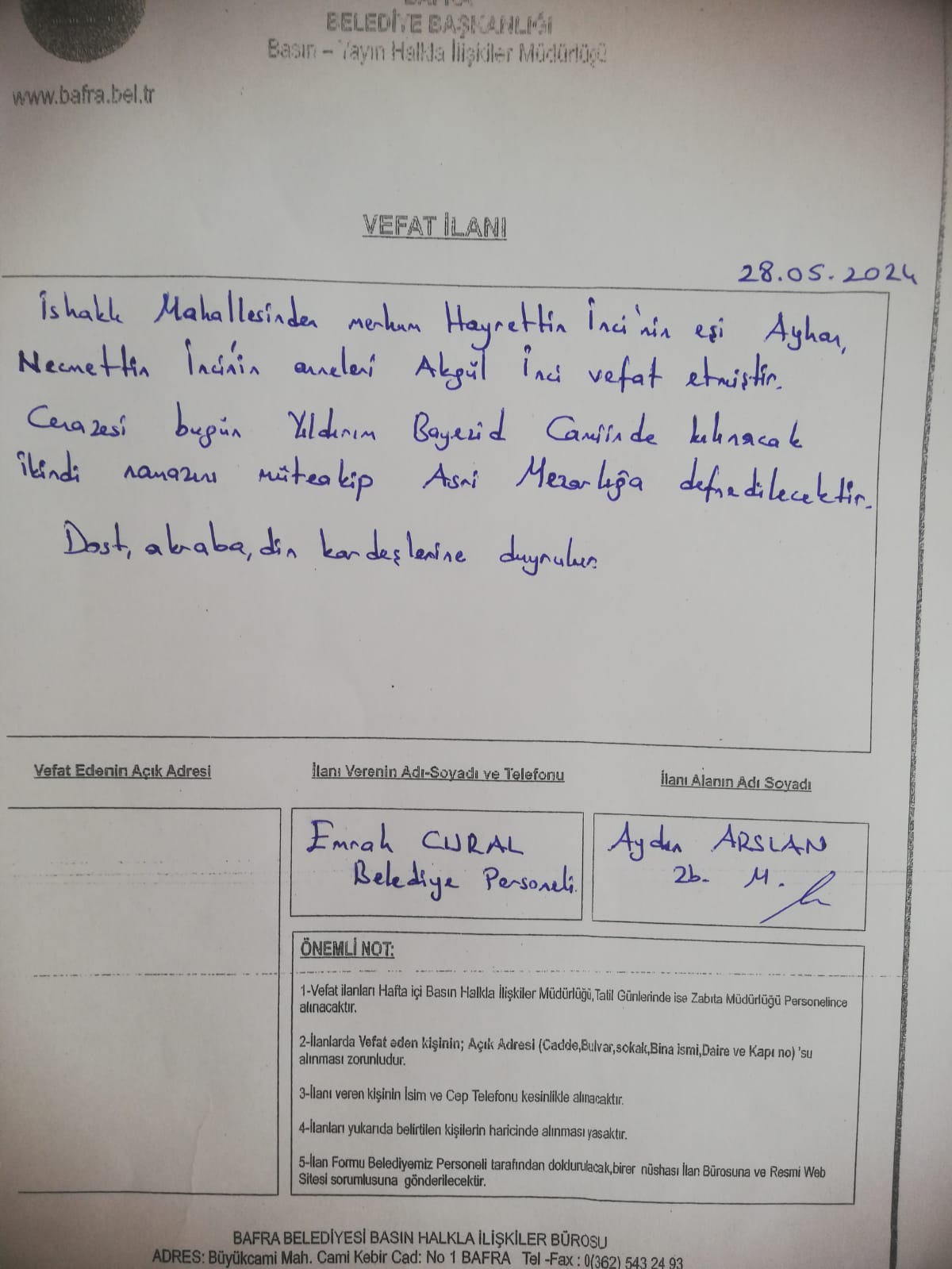 Bafra Vefat Ilanlar (3)