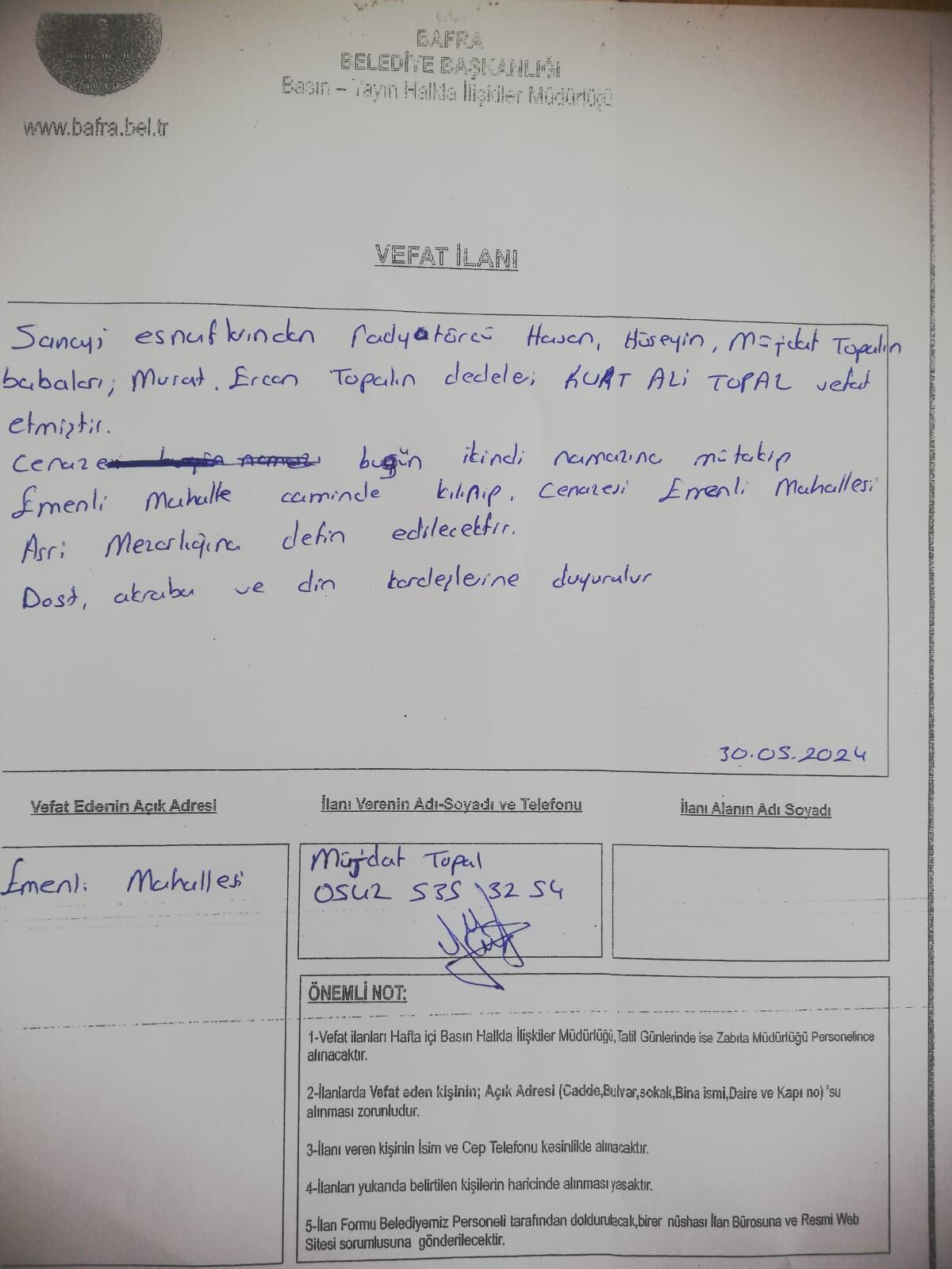 Ilan Vefat Bafra Haber (4)