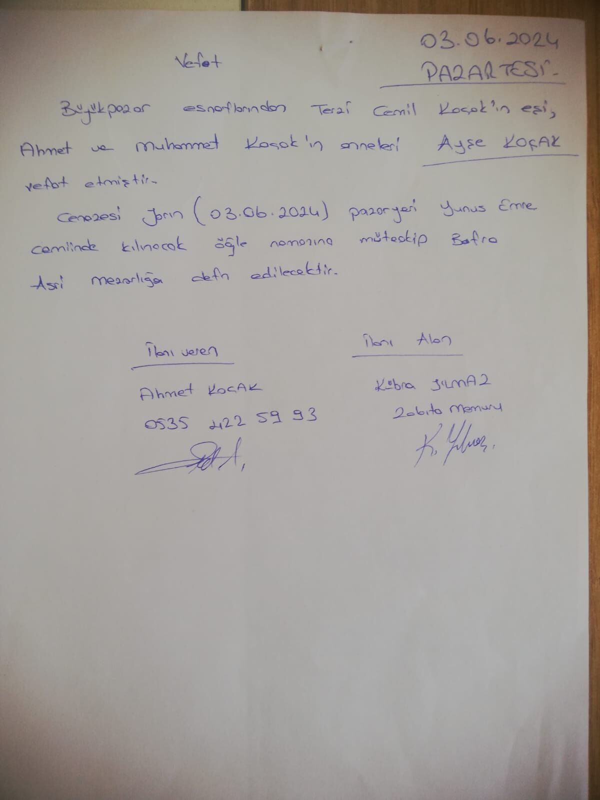 Ilan Haber Bafra Vefatü (4)