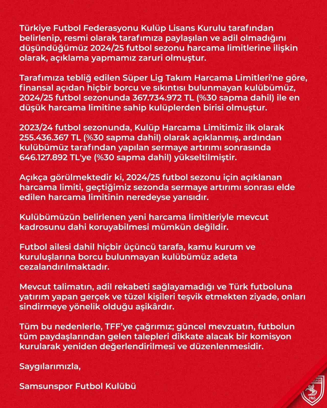 Samsunspordan Harcama Limitlerine Iliskin Aciklama Adil Degil 20240626 A W234113