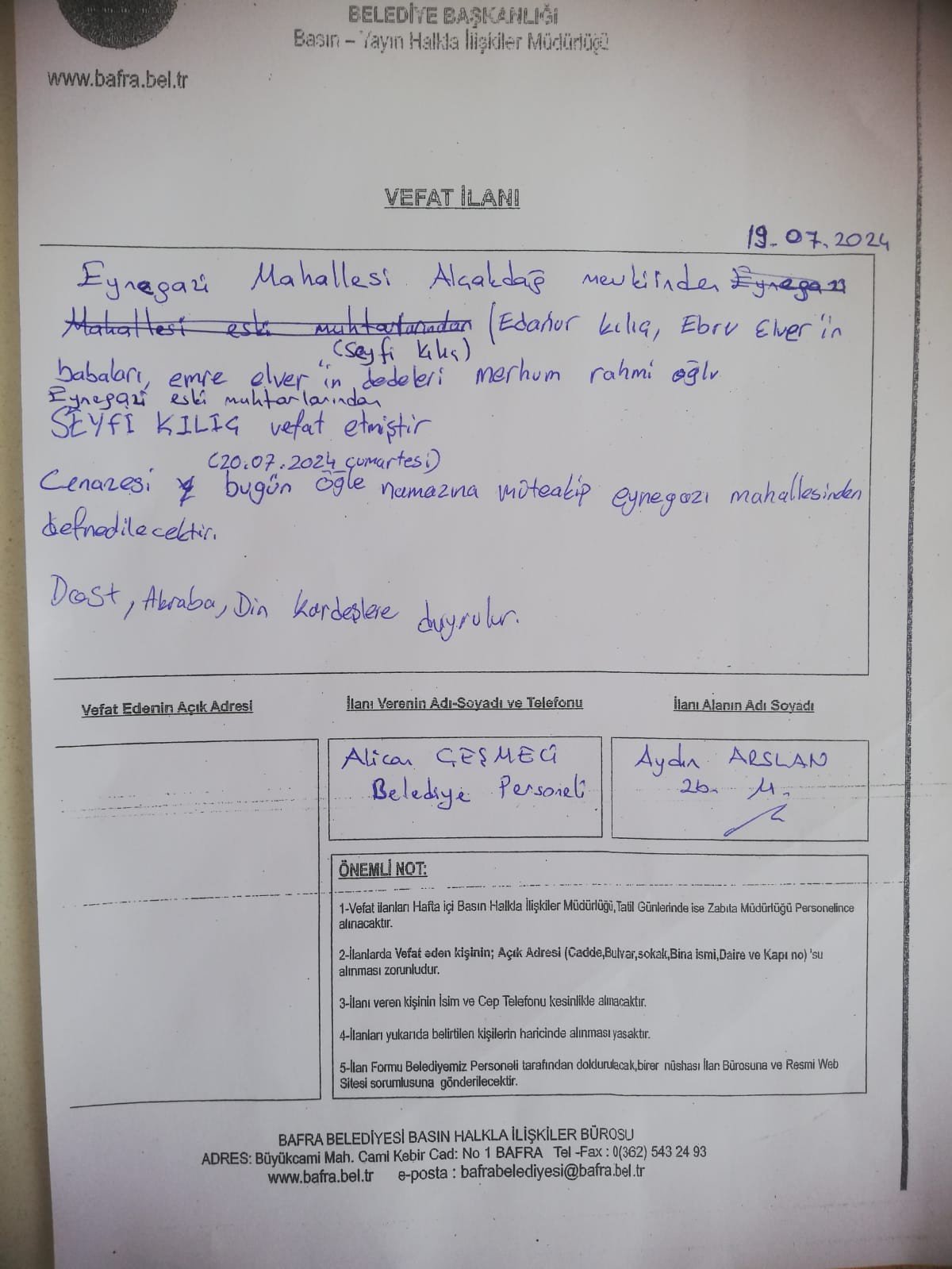 Bafra Ilan Vefat Ialnbafra (1)