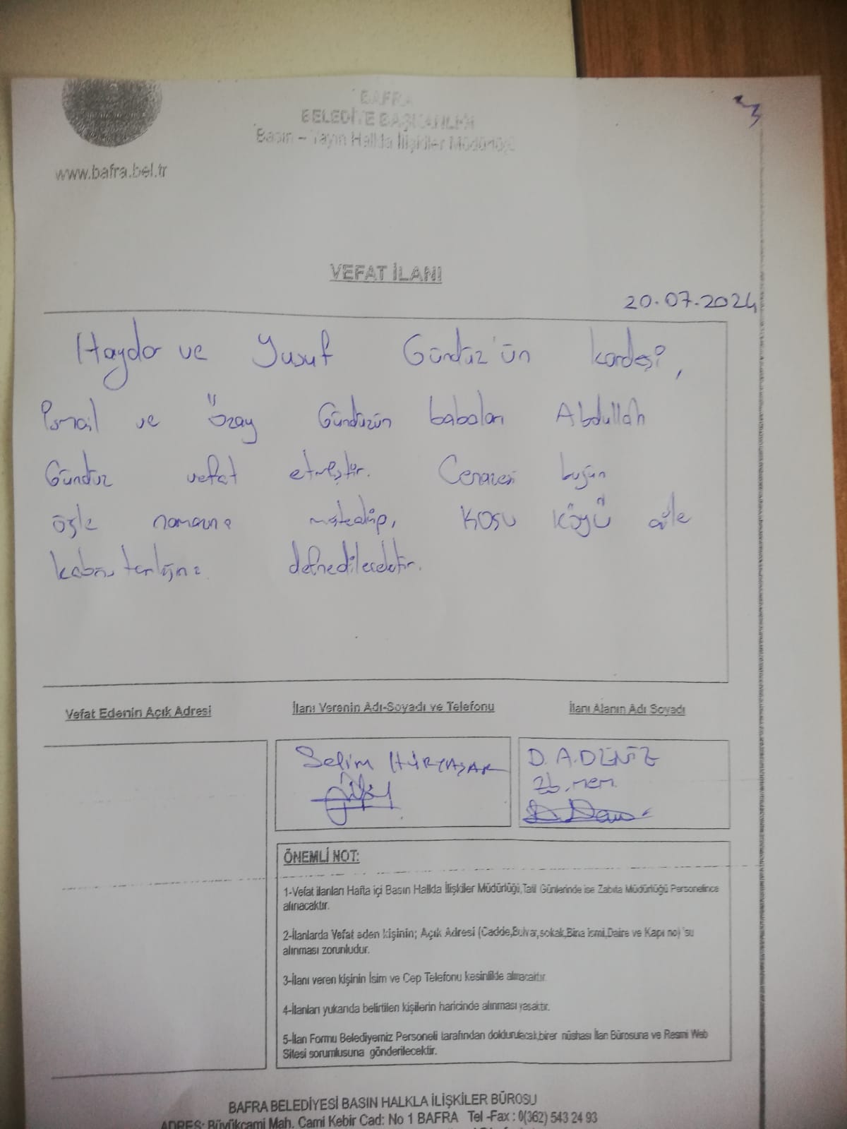 Bafra Ilan Vefat Ialnbafra (2)