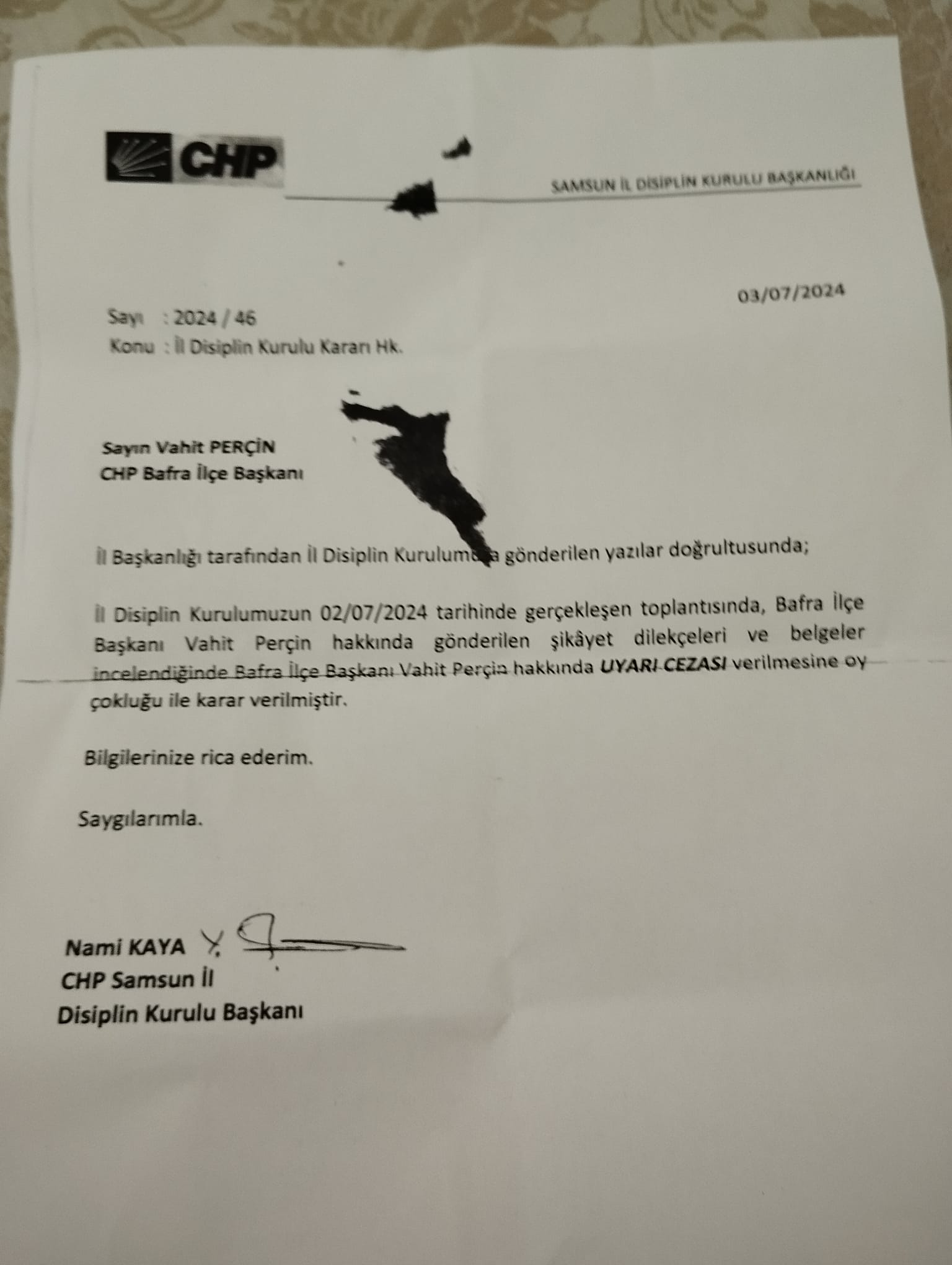 Haberler Asılsız Çıktı; Chp İlçe Başkanı Görevden Alınmadı! (1)