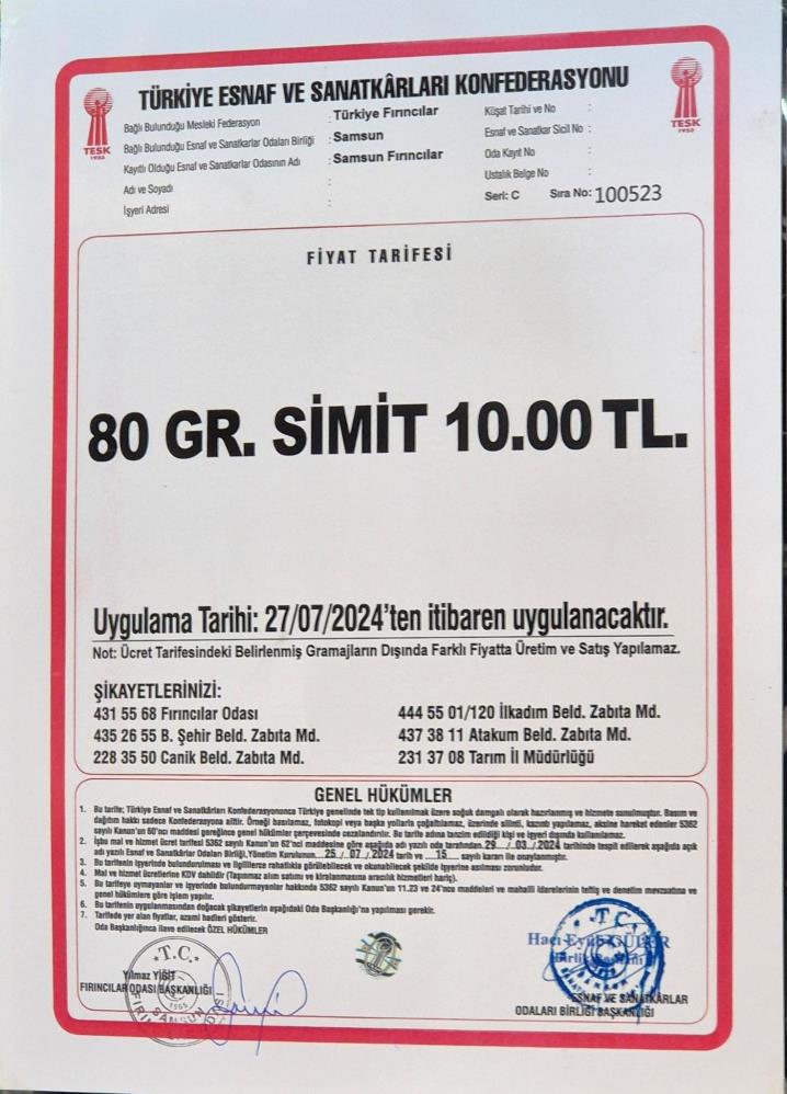 Samsun'da 80 Gram Simit 10 Tl Oldu