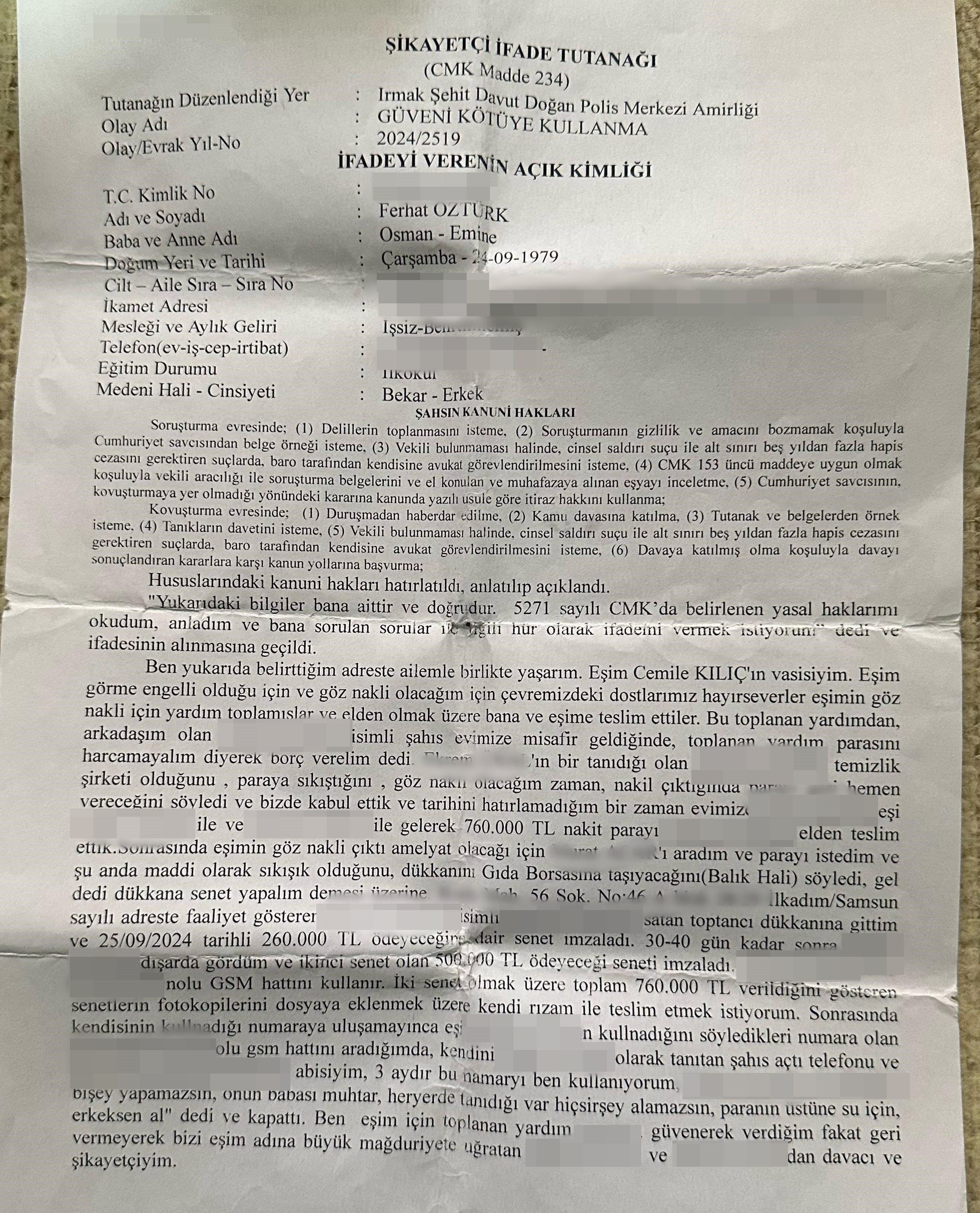 Samsun’da Borç Verdiği Parasını Alamayan Vatandaş Şikayetçi Oldu 5