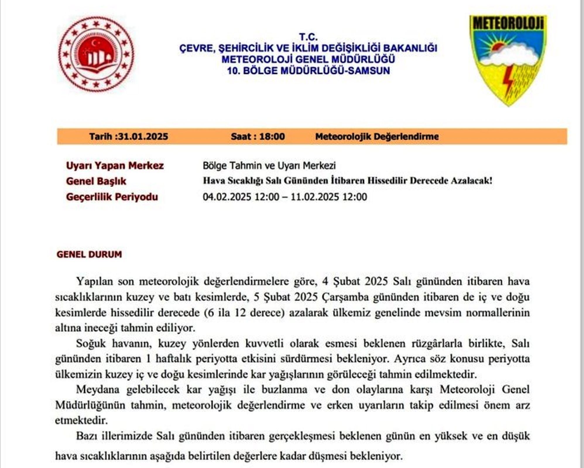 Samsun’da Sıcaklık 6 12 Dereceye Düşecek! 2