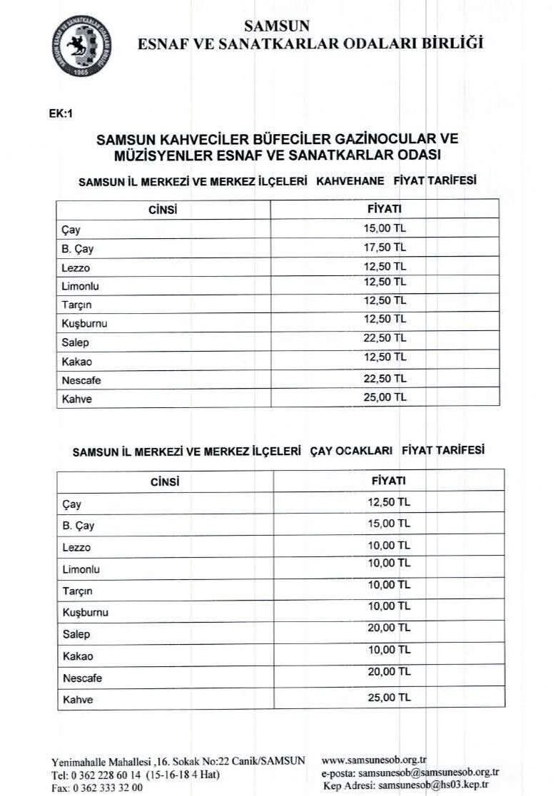 Samsun’da Çay Fiyatlarına Zam1