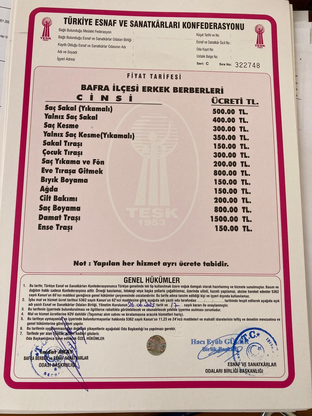 Bafra'da Berber Ve Kuaförlere Zam Ense Tıraşı 150 Lira (1)
