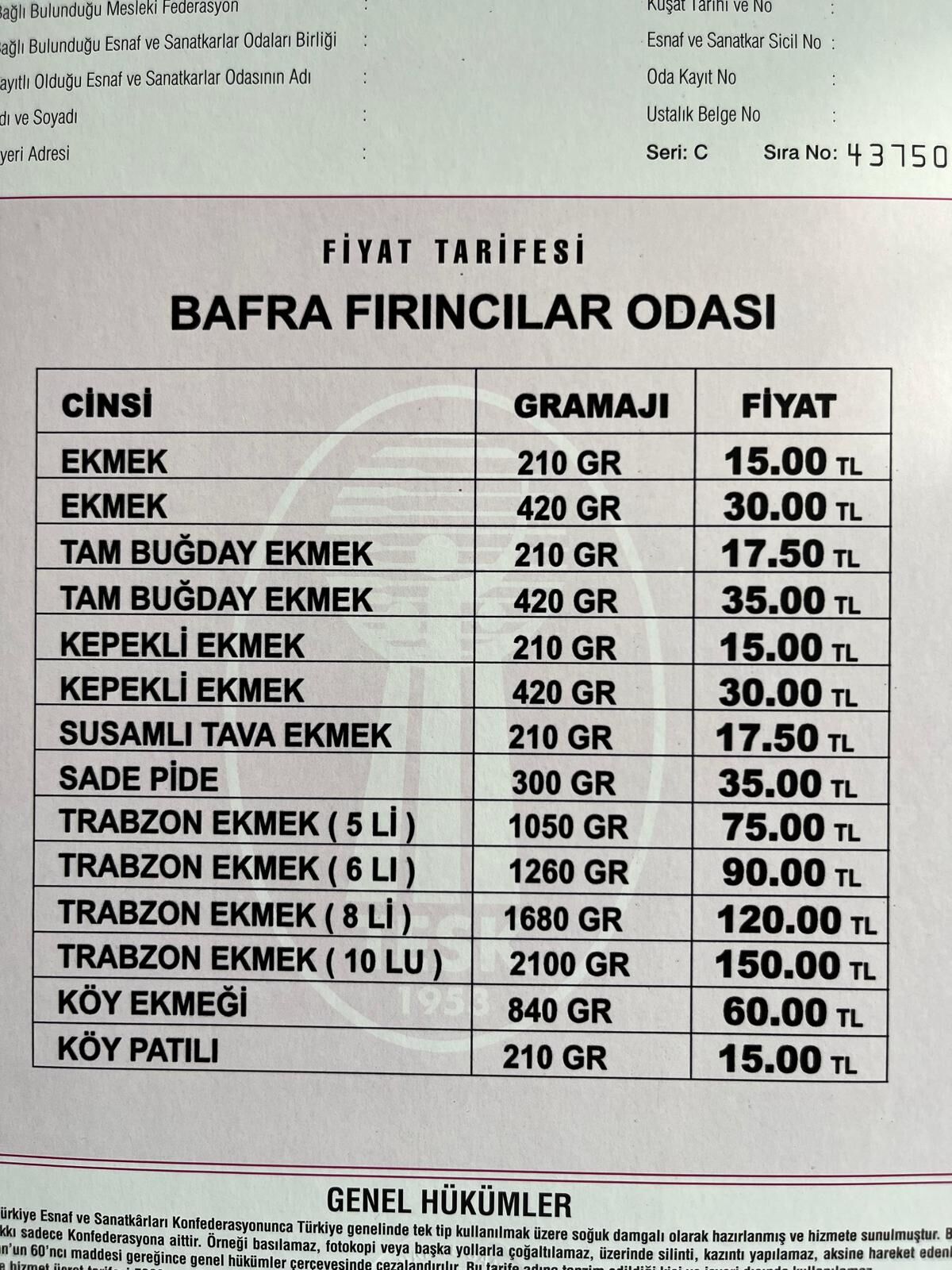 Bafra’da Ekmek Fiyatlarına Zam Geldi-1