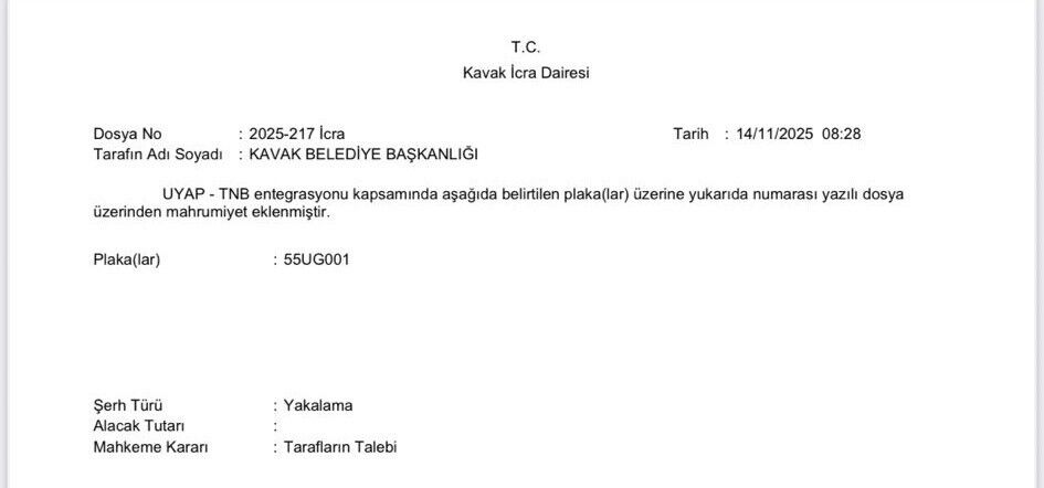 Kavak Belediyesi'nin Makam Aracına Haciz Ve Yakalama Kararı2