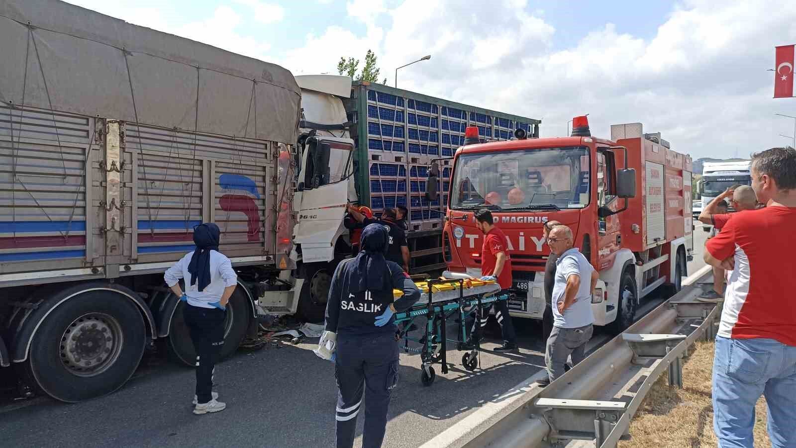 Havza'da tavuk yüklü tır, önündeki kamyona çarptı: 2 yaralı