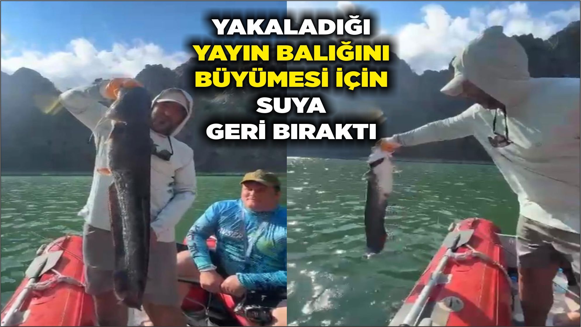 Avcıdan örnek davranış: Yakaladığı yayın balığını büyümesi için suya geri bıraktı
